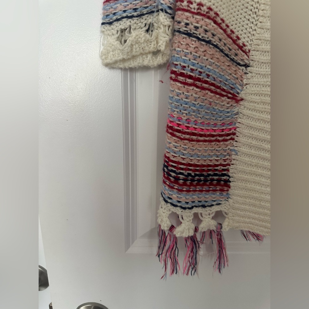 Ardene Cream Knit Cardigan with Tassels Boho Fringe Multicolor Striped - Picture 3 of 8